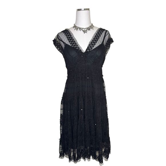 Y2K Max Studios Black Sequin Whimsygoth Sheer Tulle Midi Dress Size Extra Small - Picture 1 of 6